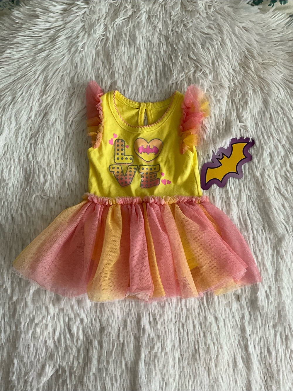 Newborn Baby Batman Yellow and Pink Tulle 'LOVE' Tutu Costume